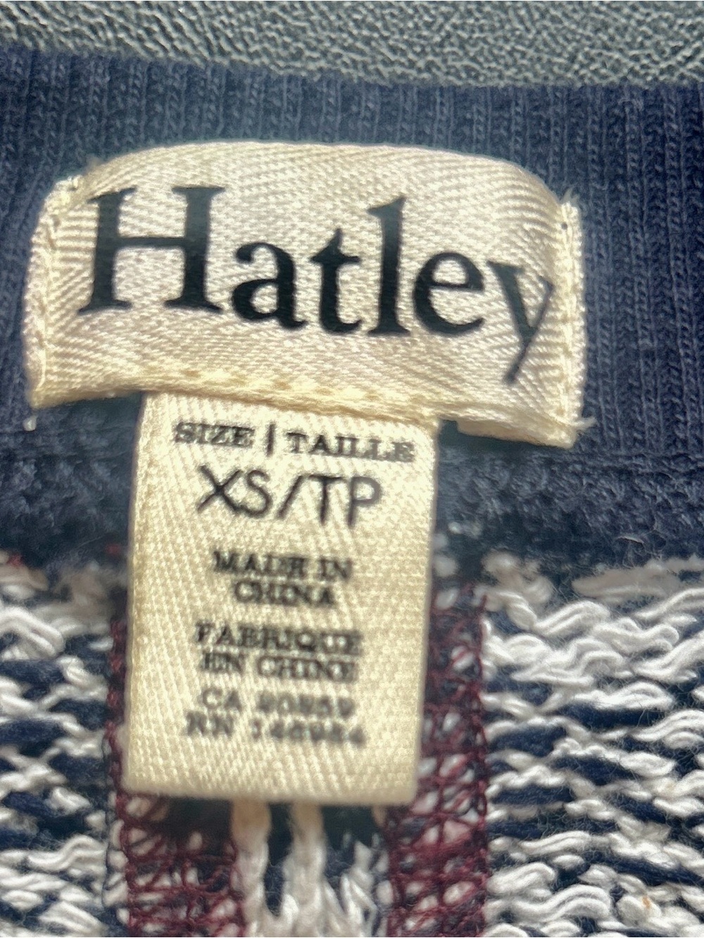 Hatley Navy & Cream Sweater Dress XS Long Sleeve V Neck Knit Side Slit - Picture 5 of 11